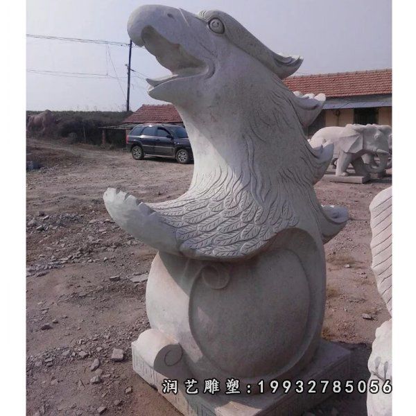 鹰头抱福石雕,公园景观石雕 (3)