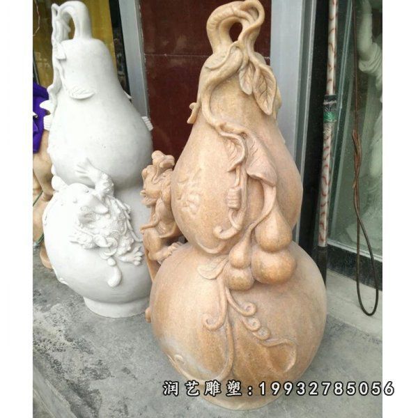 晚霞红葫芦石雕,镇宅葫芦雕塑 (2)