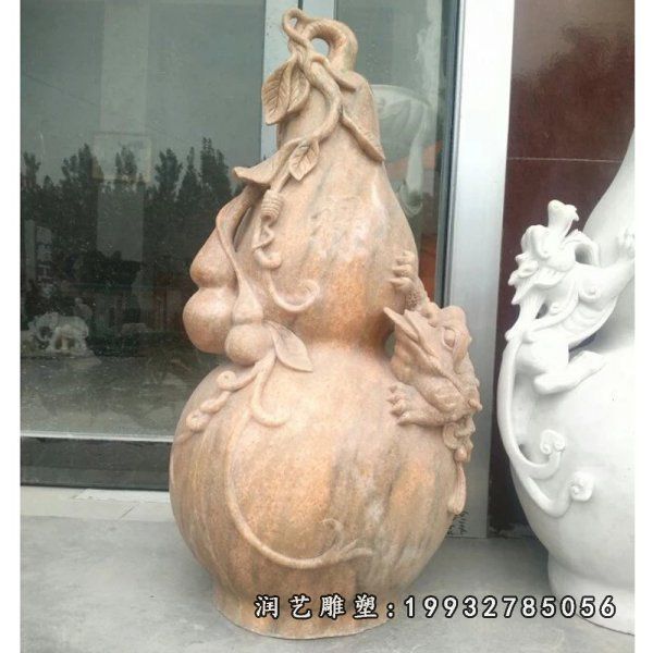 晚霞红葫芦石雕,镇宅葫芦雕塑 (4)