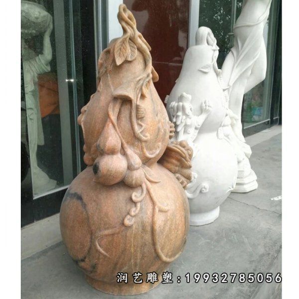 晚霞红葫芦石雕,镇宅葫芦雕塑 (3)