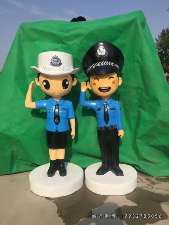 步行街玻璃钢警察雕塑