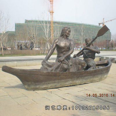 企业划船人物铜雕