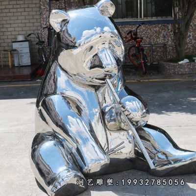 花园不锈钢熊猫动物雕塑