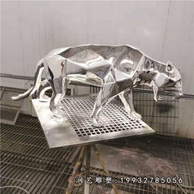 广场不锈钢动物豹雕塑