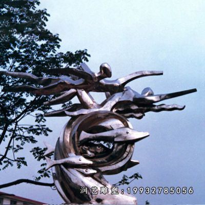 景区不锈钢游泳雕塑