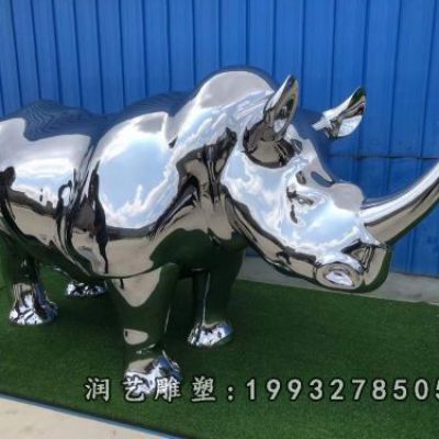 游乐场不锈钢犀牛雕塑