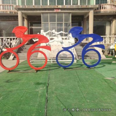 城市不锈钢骑车人物雕塑
