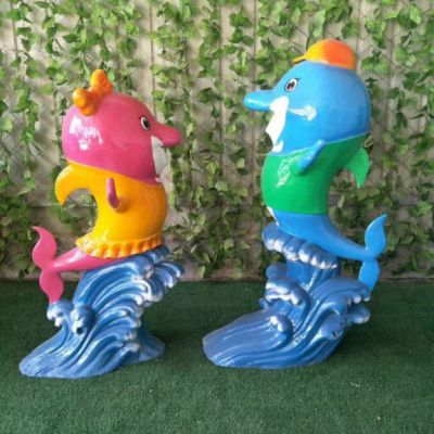 广场玻璃钢海豚动物雕塑