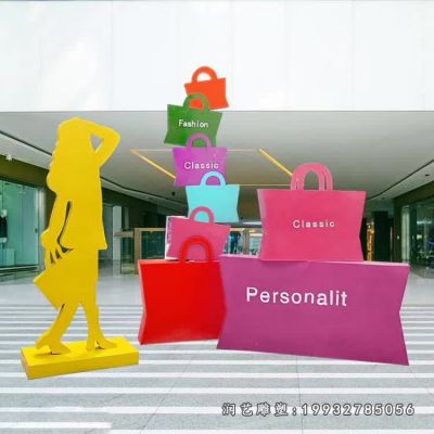 企业不锈钢购物人物雕塑