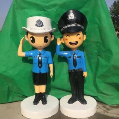公园玻璃钢警察卡通雕塑