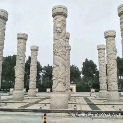步行街景观龙柱石雕