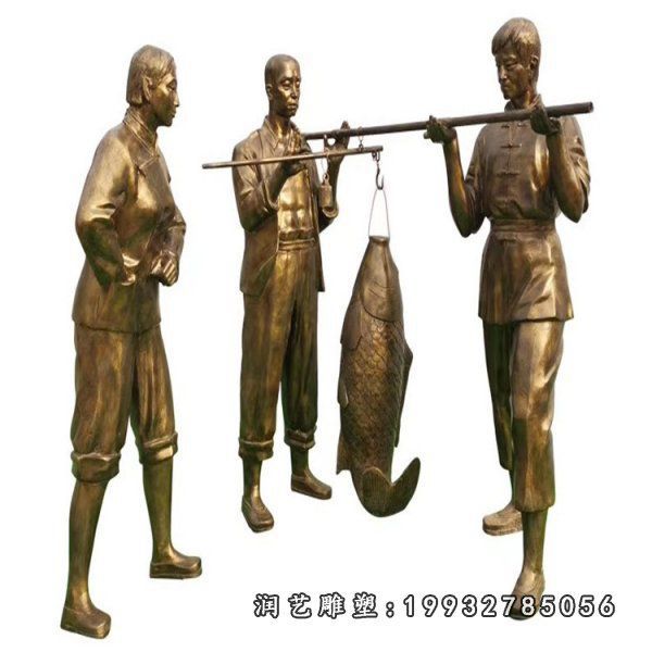 广场人物鱼文化铜雕