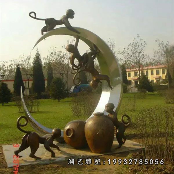 庭院不锈钢动物猴子雕塑