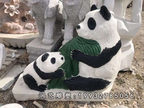 校园动物熊猫石雕