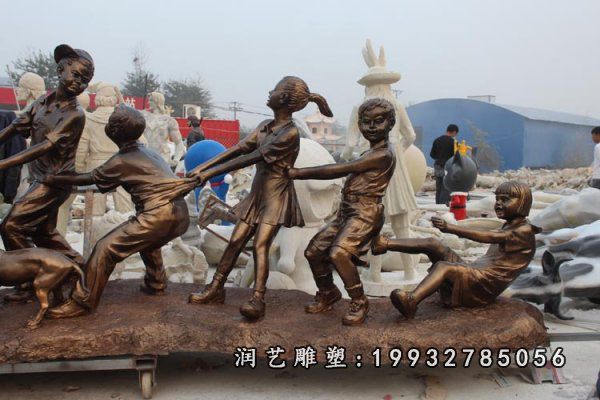 景区人物拔萝卜铜雕