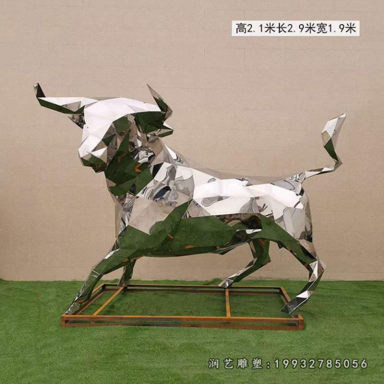 公园不锈钢牛动物雕塑