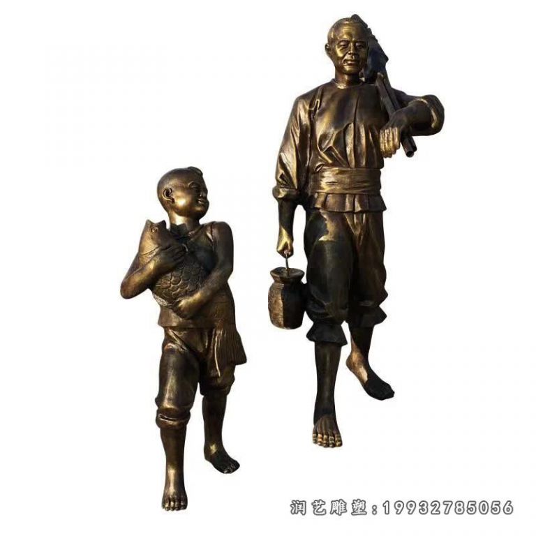 城市人物鱼文化铜雕