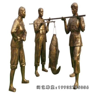 广场人物鱼文化铜雕