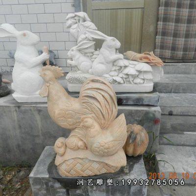 校园动物鸡石雕