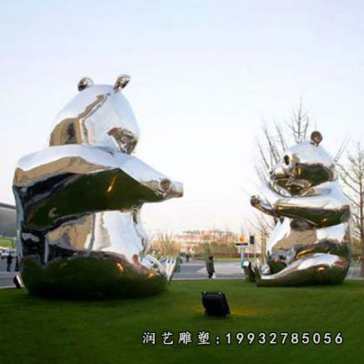 步行街不锈钢熊猫雕塑