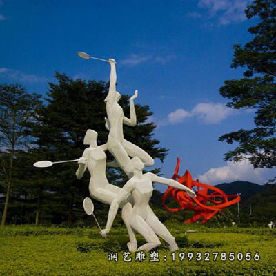 公寓不锈钢打羽毛球雕塑