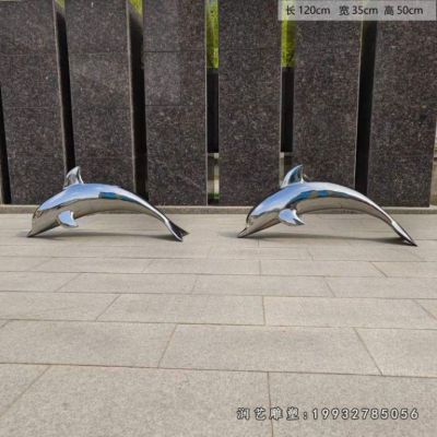 企业不锈钢海豚动物雕塑