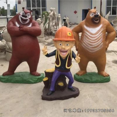 步行街玻璃钢熊出没雕塑