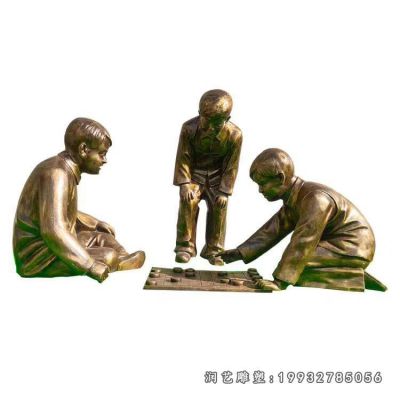 广场下棋人物铜雕